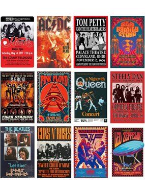 Vintage Rock Band Posters Set | 70s 80s 90s Retro Music Wall Art Decor